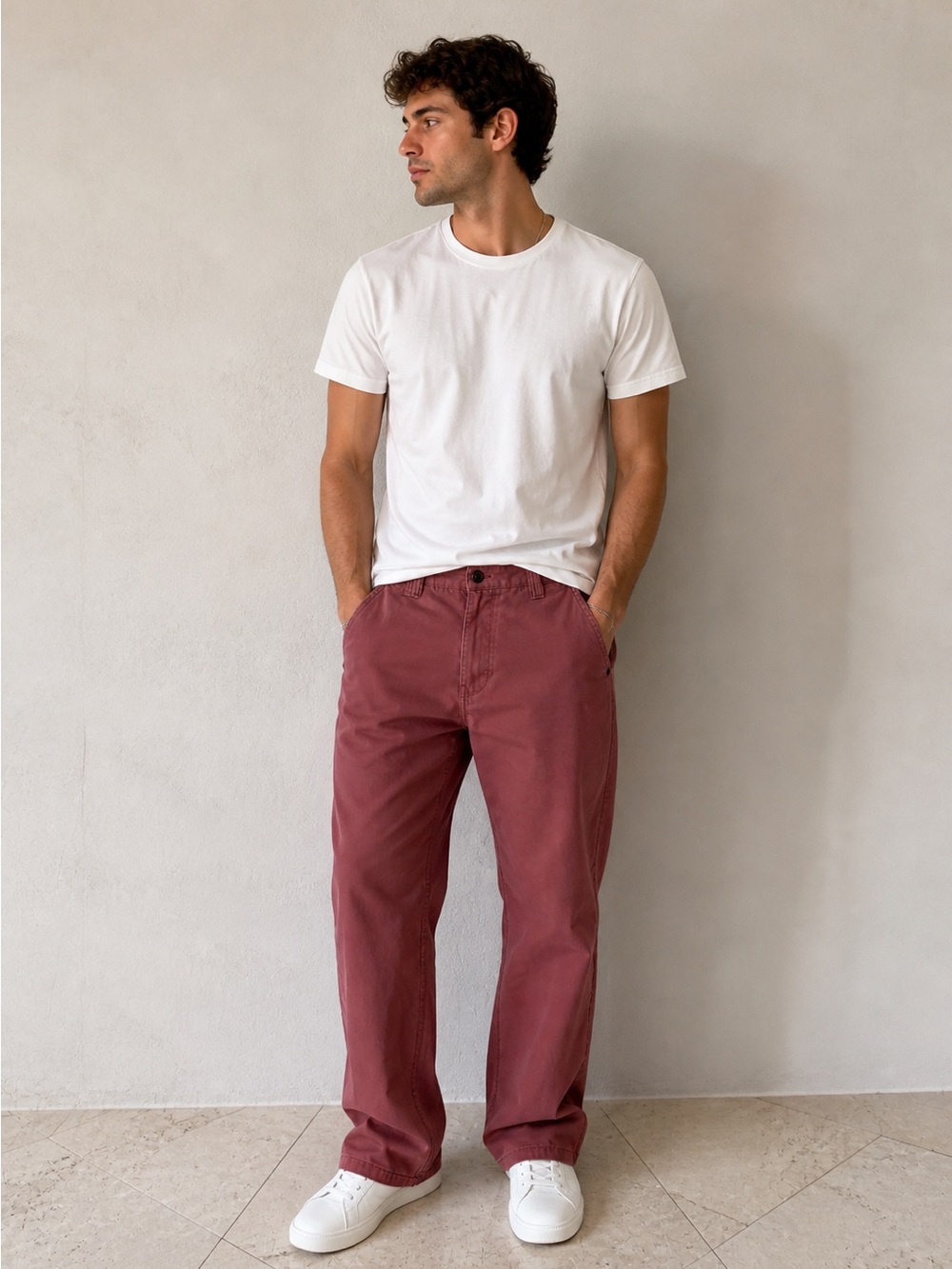 Vintage Men's Chinos in Rose Pink with Brown Trim
